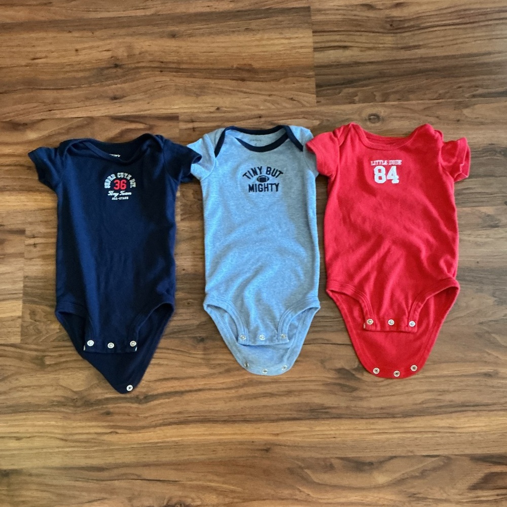 Baby One Pieces Set - Navy, Gray, and Red 6 months
